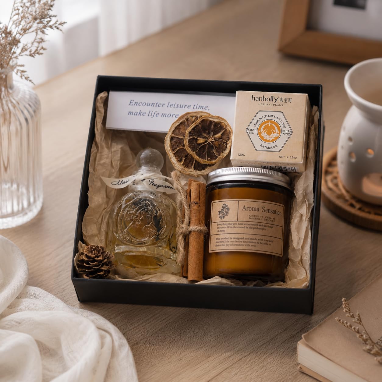 Set Regalo Velas Aromáticas Perfumadas con Aceites Esenciales, Soja, Vela Jabón para Mujer