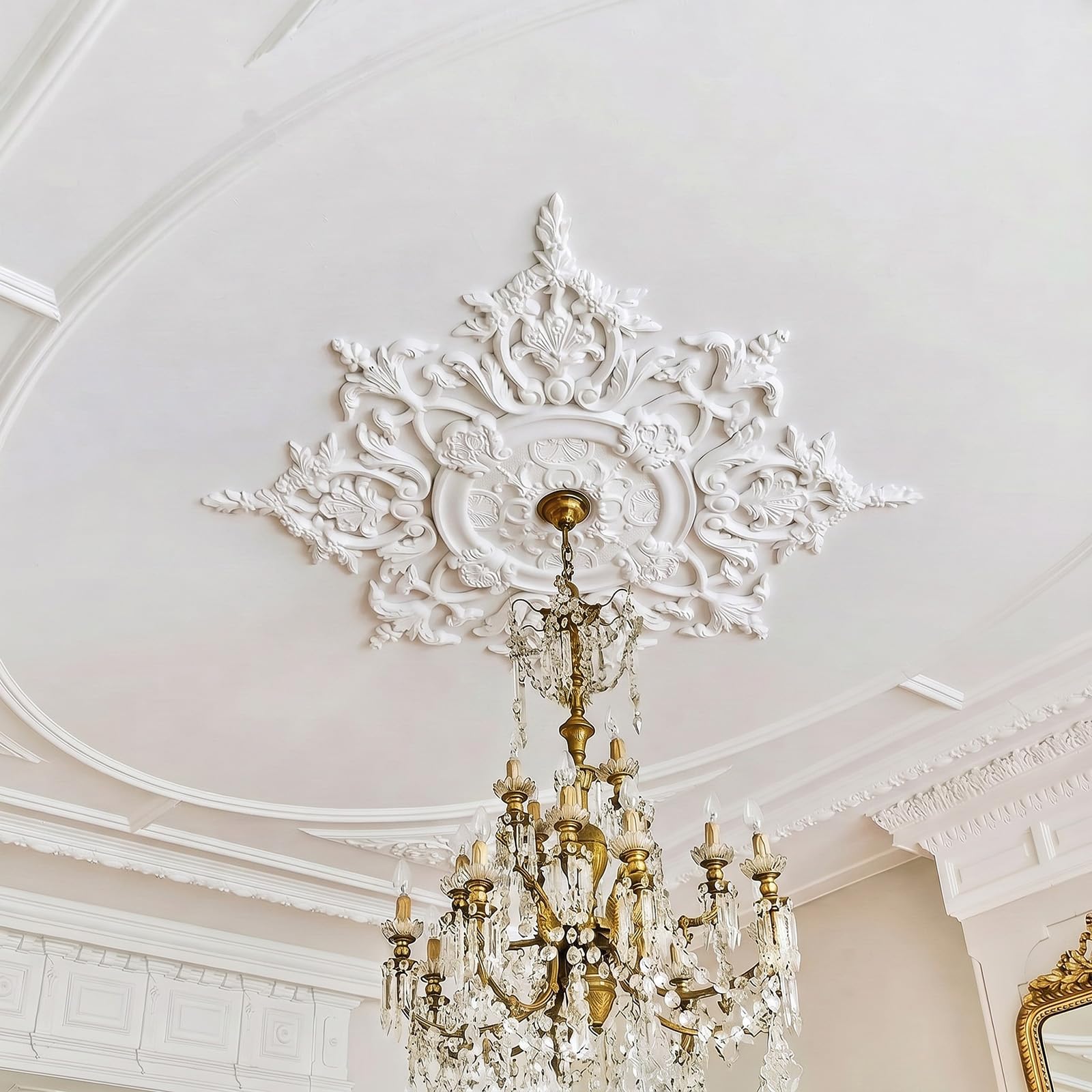 Sintuff 47.24 Inch Large Ceiling Medallion for Light Fixtures, 47.24"OD x 3.15"ID, Thermoformed Classic PVC Design Primed Ready to Paint for Chandeliers Ceiling Light Decoration