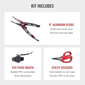 EGO Blackwater Fishing Tool Kit, Compact Pro Angler Set with 8 Aluminum Pliers, Vice Grip Tool, 7 Fillet Knife, Utility Scissors & PVC Sheath, Essential Fishing Gear for Bass, Walleye & Trout