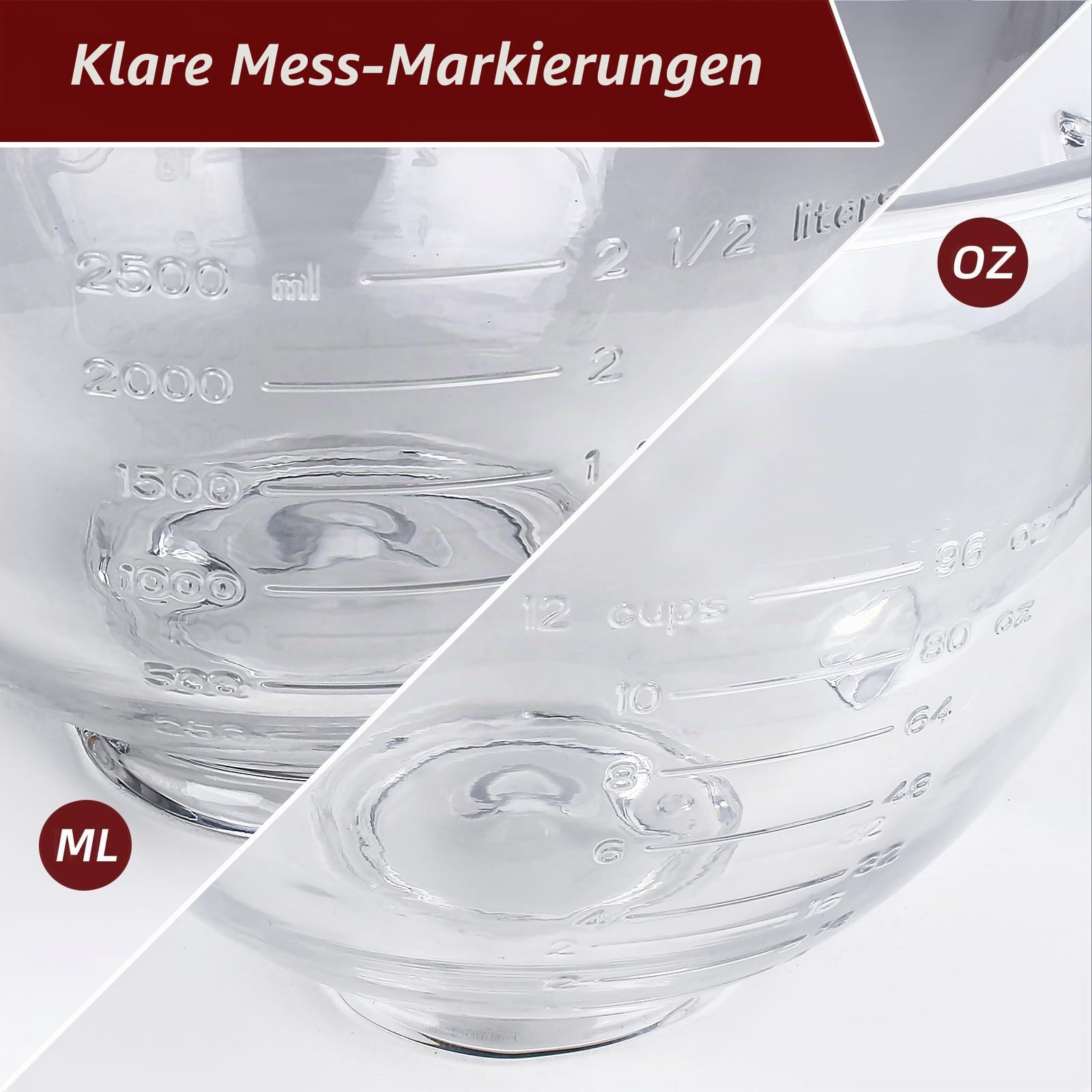Glas-Rührschüssel für Kitchenaid 4,5 Quart und 5 Quart | Standmixer-Schüssel mit Deckel und Messmarkierungen