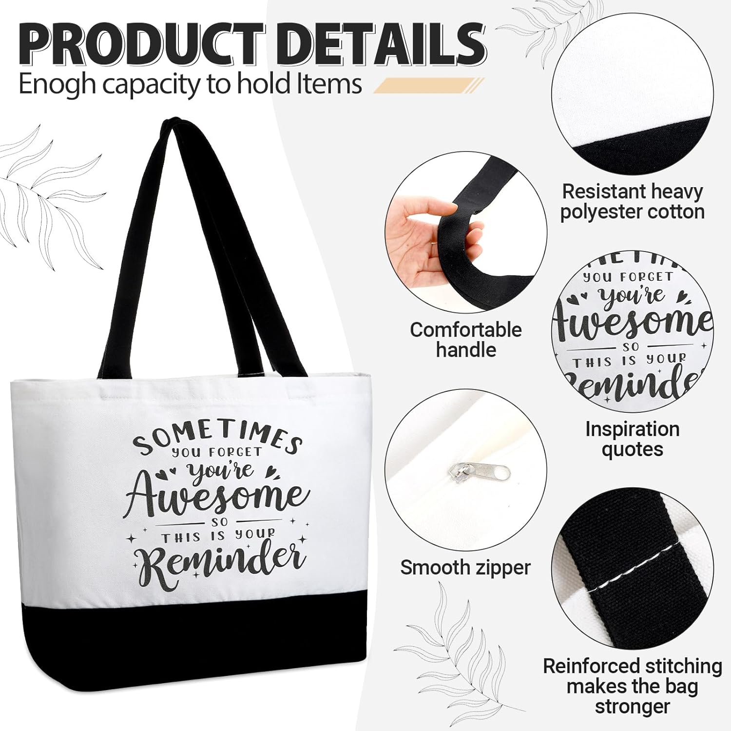 Silkfly 32 Pcs Thank You Canvas Tote Bags with Handles Inspirational Makeup Bags Set for Women Teacher Employee Gifts