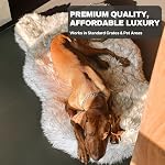 Faux Fur Orthopedic Dog Bed, Memory Foam, White w/Brown Tips 50"x30" | Plush Washable Dog Rug with Waterproof Machine Washable Cover, Calming for Anxious Senior Dogs, Relieves Joints