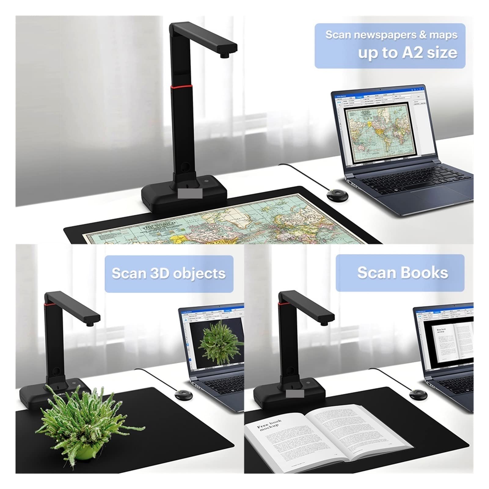S21 A2 / A3 Formato de gran formato Book & Document Scanner 2 3MP Multilenguaje automovilísticos y soporte automático de alta resolución con velocidad de escaneo rápida