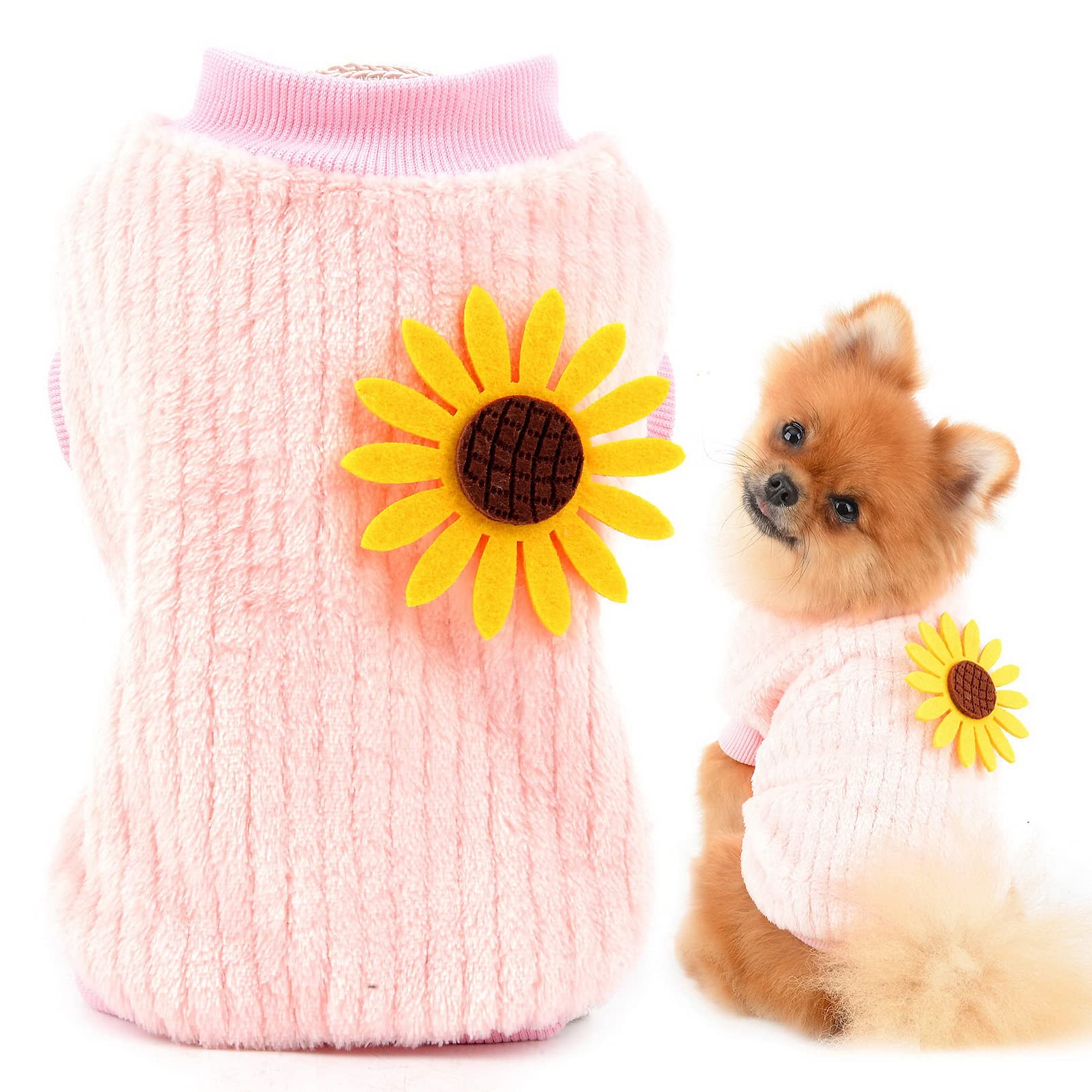 SMALLLEE_LUCKY_STORE Pet Sunflower Pullover Knitted Sweaters Jumpers for Small Dogs Cat Girls Cozy Soft Shirt Sweatshirts Warm Winter Coat Cute Puppy Yorkie Chihuahua Clothes