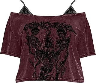 SOLY HUX Women's Plus Size Goth Cold Shoulder T-Shirts Graphic Tees Short Sleeve Loose Crop Tops