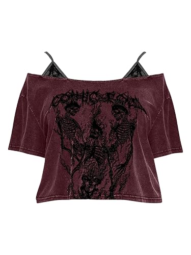 SOLY HUX Women's Plus Size Goth Cold Shoulder T-Shirts Graphic Tees Short Sleeve Loose Crop Tops