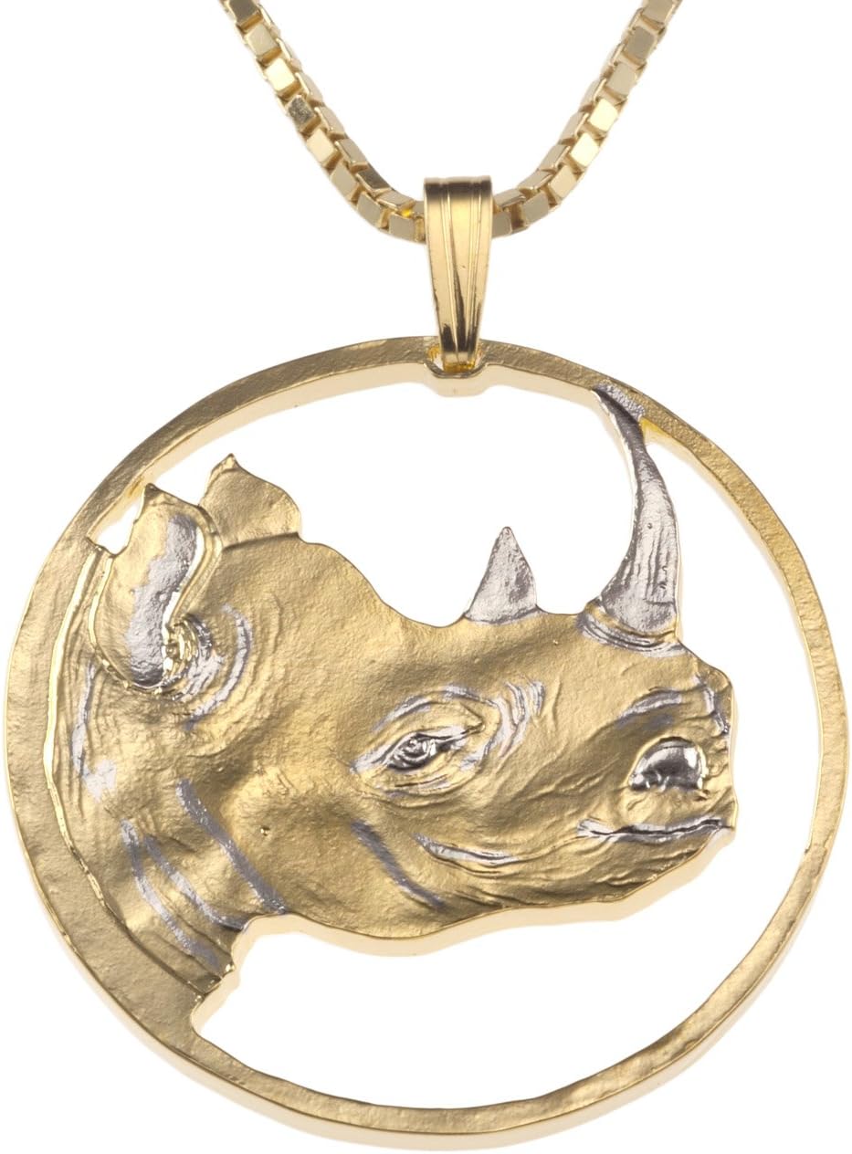Rhino Pendant & Necklace, Eritrea Coin Hand Cut