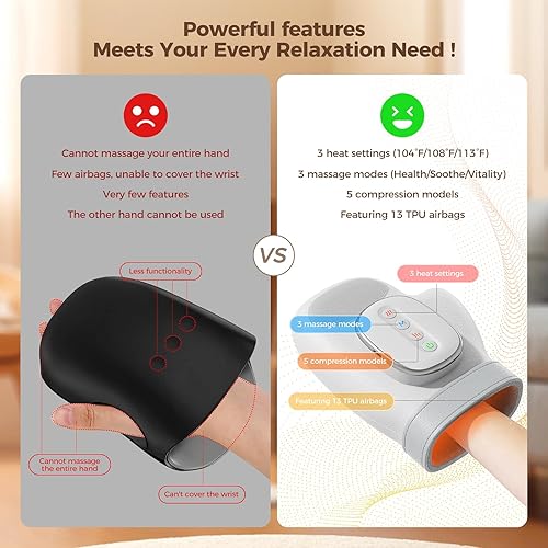Miniatura 3 de Estefanlo Masajeador de manos con calor y compresión, 3 modos de masaje y 3 ajustes de calor y 5 modelos de compresión para alivio del túnel