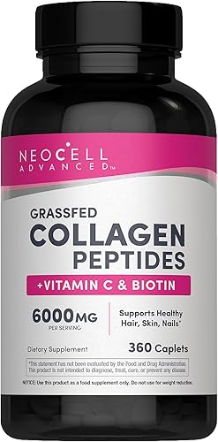 NeoCell Advanced Péptidos de colágeno  360 cápsulas  6000 mg  Bovino alimentado con pasto  con vitamina C y biotina  Suplemento sin OMG, gluten y