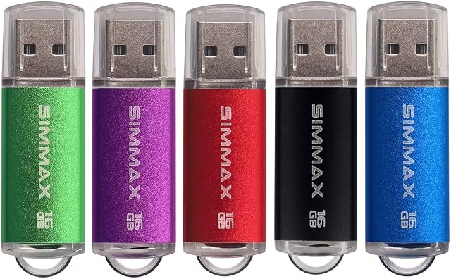 SIMMAX Memory Stick 5 Pack 16GB USB 2.0 Flash Drives Thumb Drive Pen Drive (16GB Green Purple Red Black Blue)