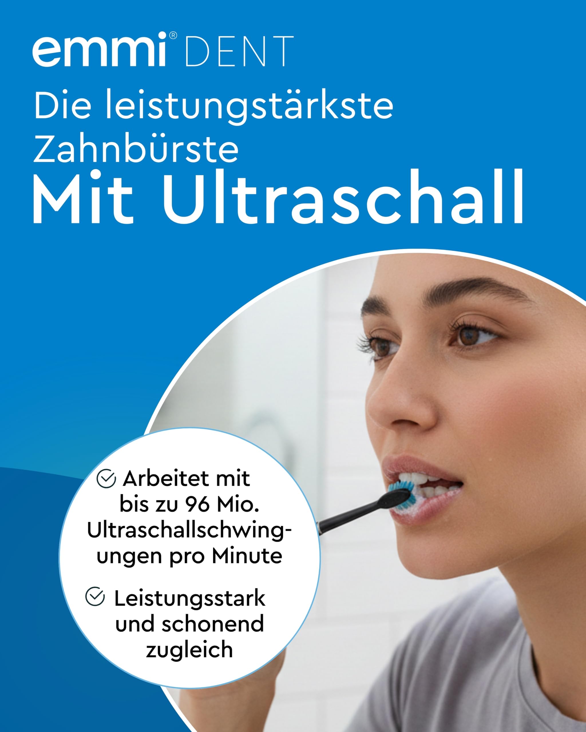 emmi-DENT Ultraschallzahnbürste I Black Diamond I Inkl. 75ml Ultraschall Zahncreme I Elektrische Zahnbürste ohne Schrubben I Zahnpflege sensible Zähne I Zahnreinigung mit bis zu 96 Mio. Schwingungen