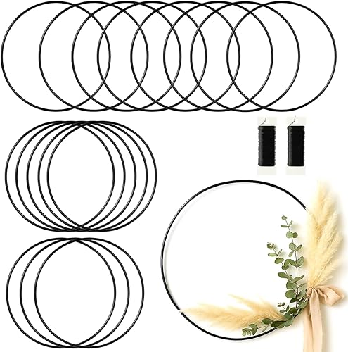 Miniatura 10 de Paquete de 16 aros florales de metal de 12 pulgadas para manualidades, anillos de macramé, corona, atrapasueños, anillos de bricolaje, coronas, aros