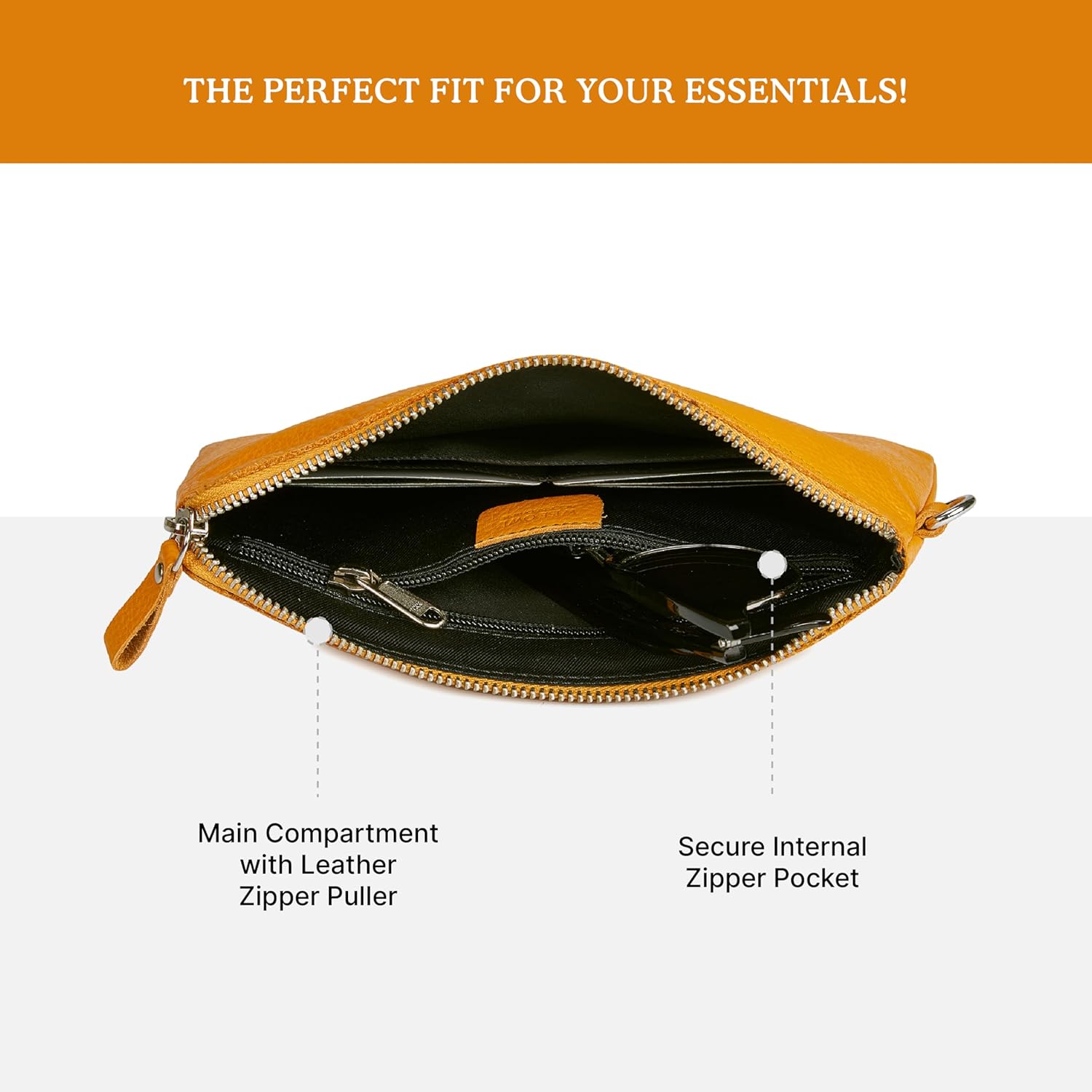 Wristlet Wallet for Women Real Leather Purse & Clutch for Mobile Keys Coins with Credit Card Slots in Gift Box (Mustard Nappa) - Image 5