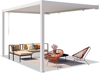 PRIMEYARD Terrassenüberdachung 3x4 m Aluminium-Pfosten mit Lamellendach aus Stahl weiße Anbau-Pergola