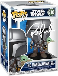 Pedro Pascal The Mandalorian #818 with Grogu (On Back) Star Wars Facsimile Signed Reprint Laser Autographed Funko POP! Movies Figurine with Protector Case