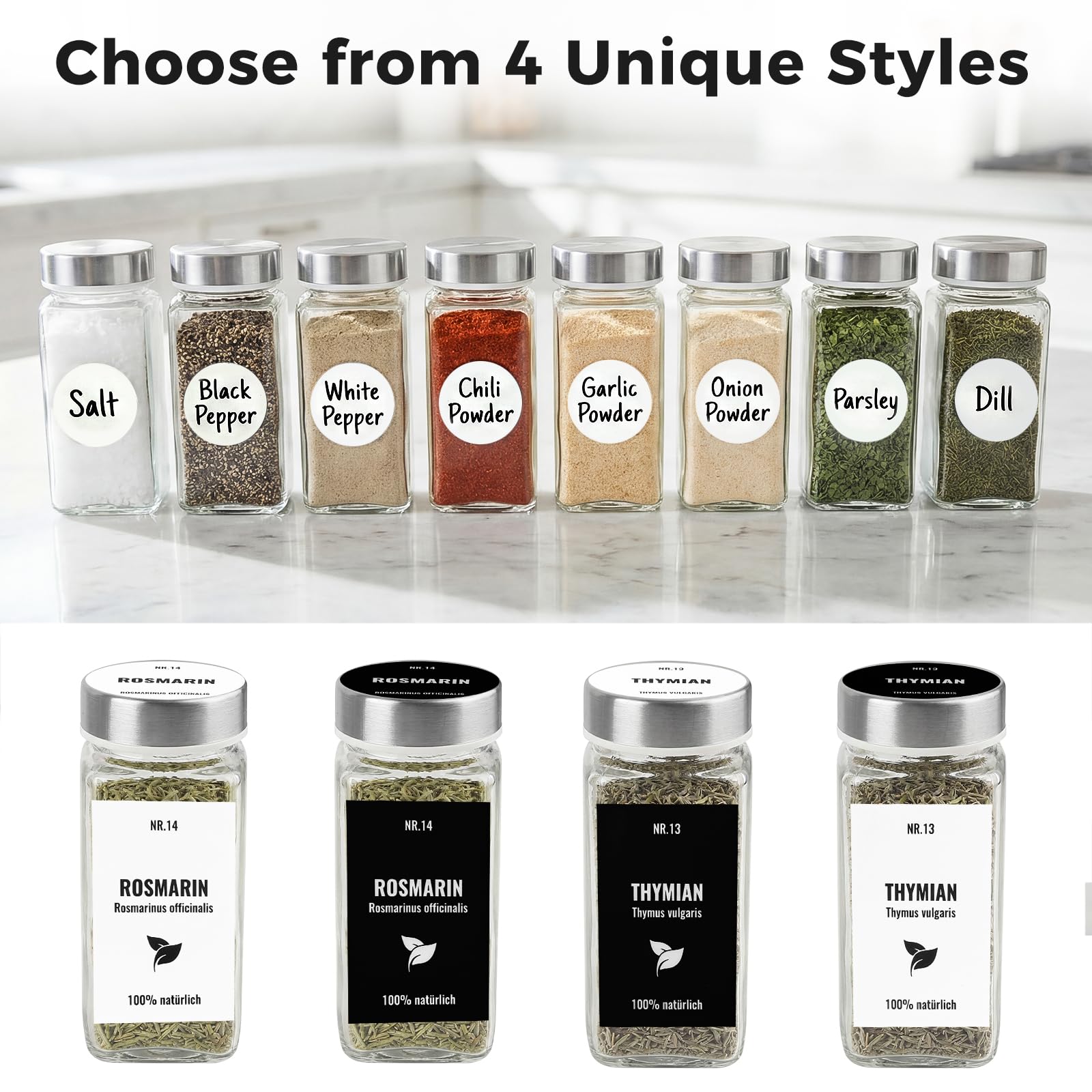 24 Pièces Pot Epices Verre Carré 120ml Bocaux à Épices avec Couvercle en Acier Inoxydable, Rangement pour Epices de Cuisine, Convient pour Le Camping (Blanc argenté)