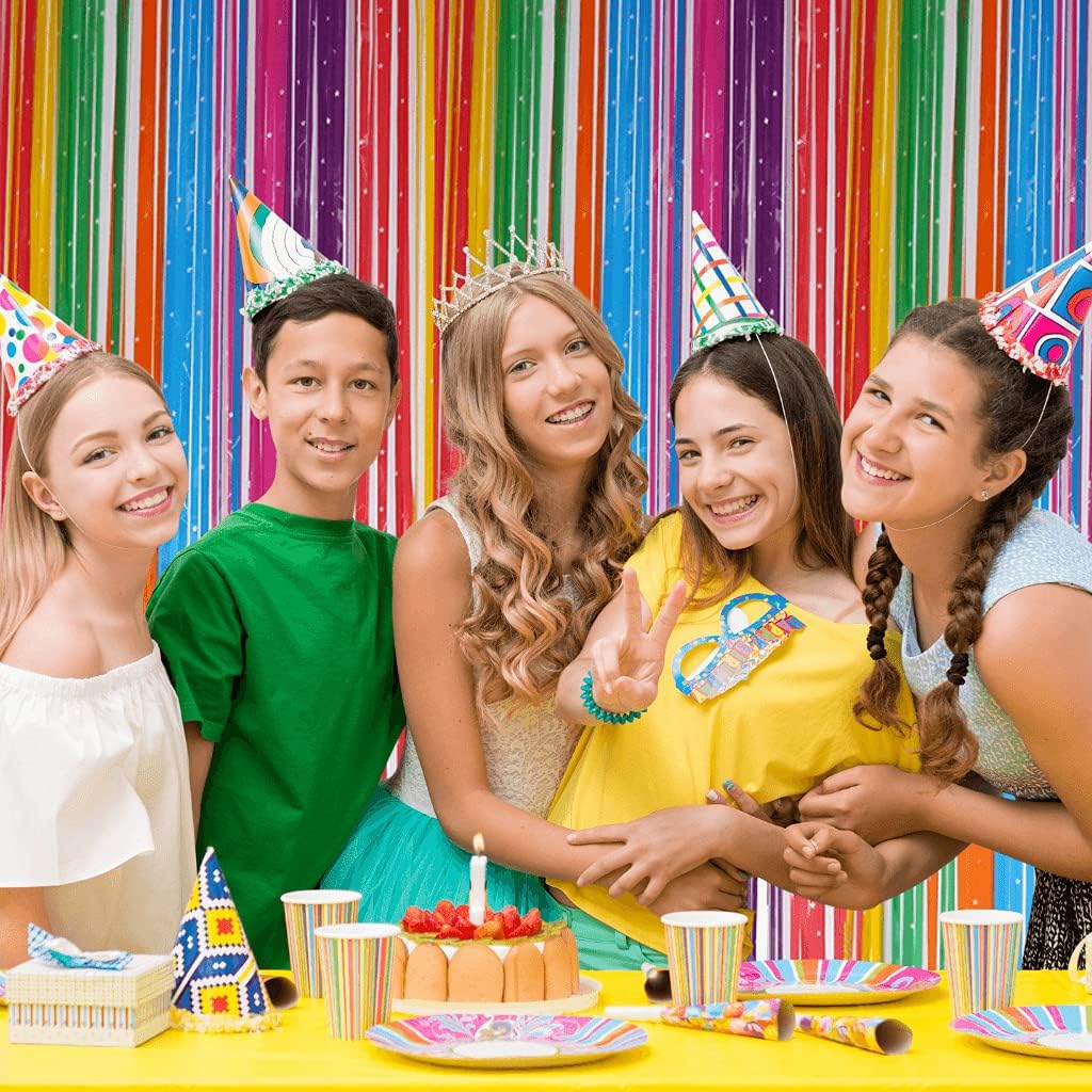 Colorful Foil Fringe Curtain Backdrop (2 Pack) - 6.6 x 3.3 ft Photo Booth Backdrop Curtain for Parties - Tinsel Curtain Fringe Backdrop Party Decorations for Birthday, Wedding or Bachelorette Party