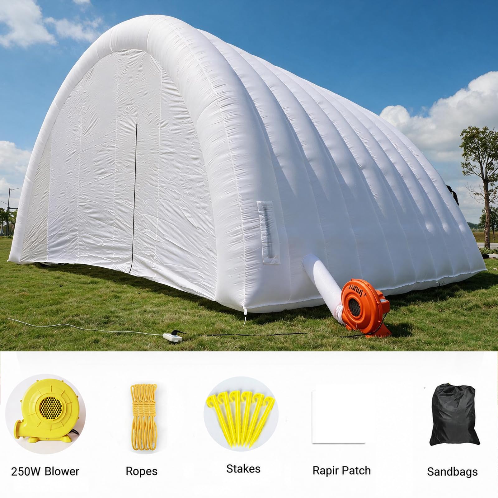 xmaybang Weißes tragbares aufblasbares Bogenzelt im Freien, geeignet für Club-Partys, Konzertbühnen, Hochzeit, Camping, Ausstellung, Auto-Headliner, 50 x 37 x 35 cm Garten