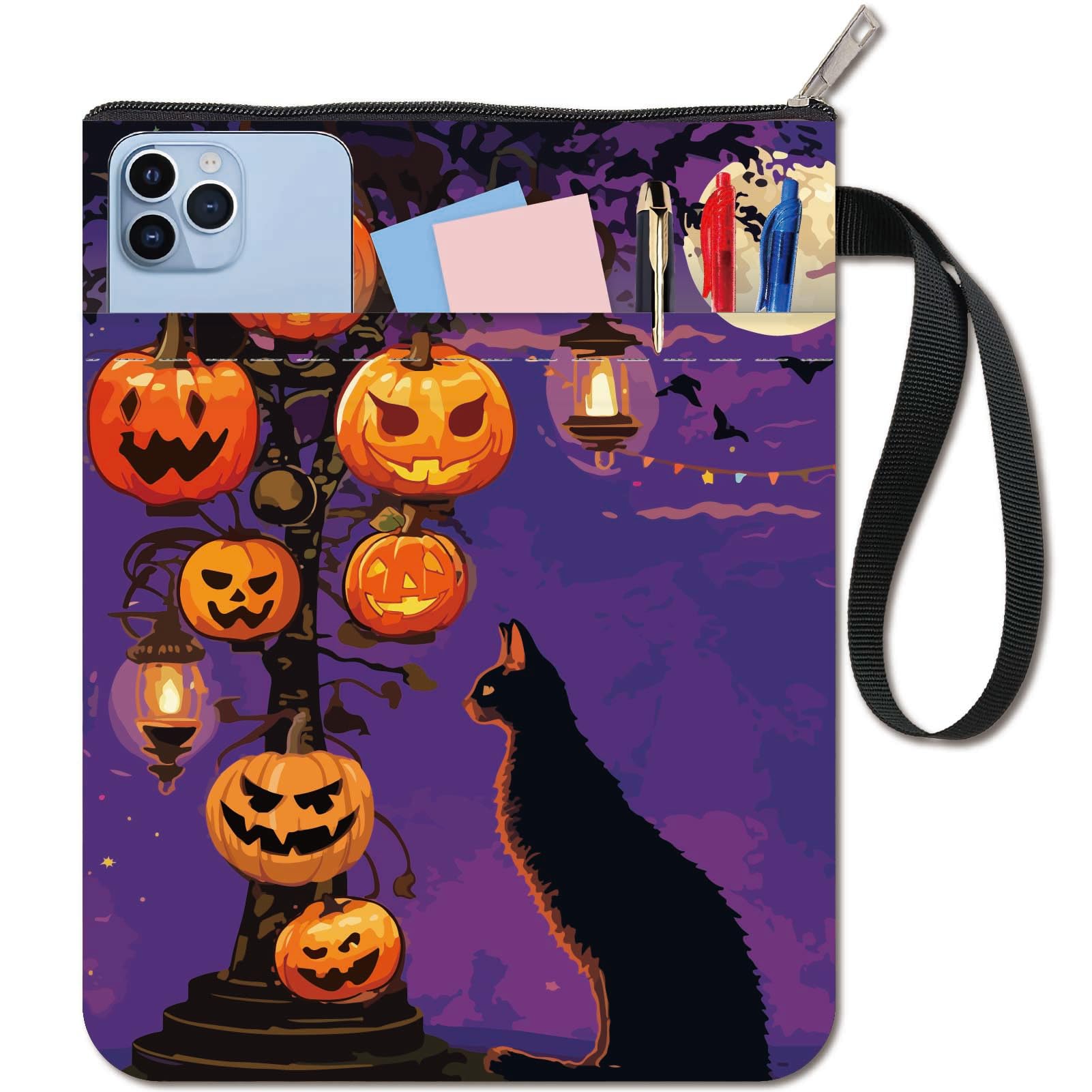 CRASPIRE Cat Book Sleeve Halloween Pumpkin Book Protector Book Covers for Paperbacks Washable Fabric Cloth Book Cover with Zipper and Extra Sleeve Pocket for Book Lovers Classmate Friend Gifts