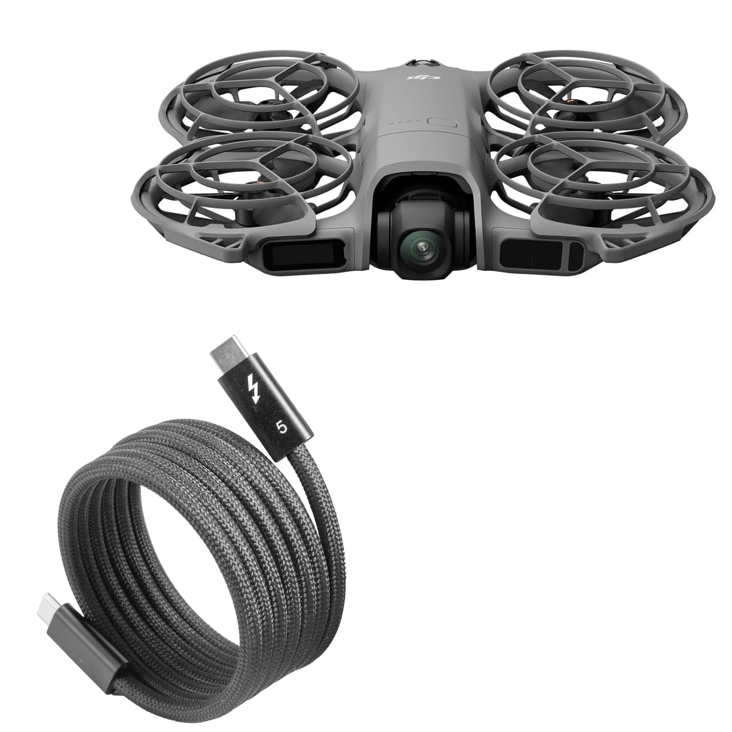BoxWave Cable Compatible with DJI Neo 2 - SnapWrap Thunderbolt 5.0 Cable (5ft 240W), Magnetic Self-Coiling Nylon Braided Retractable - Jet Black