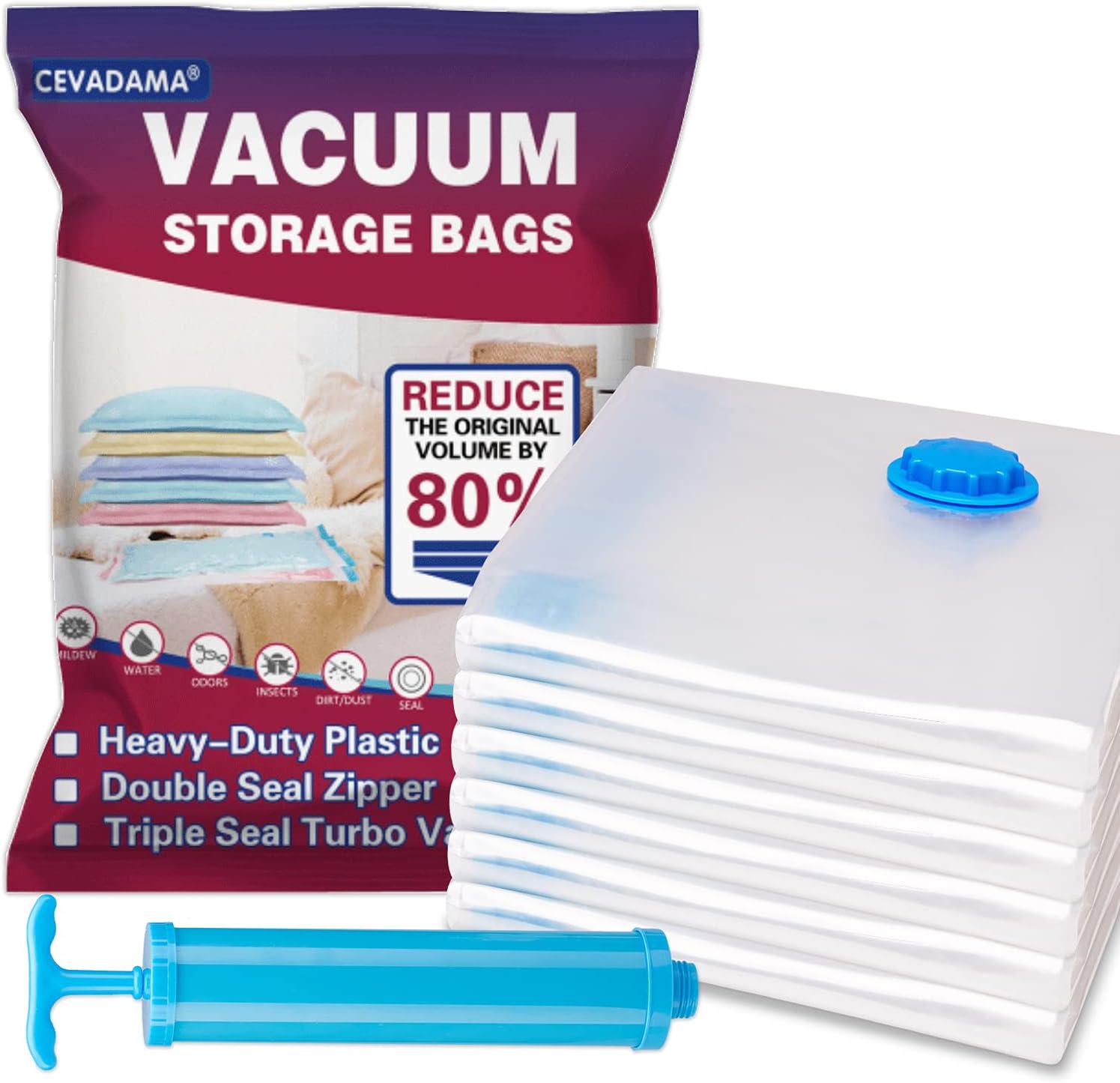 Space Saver Bags (Large 6 Pack) with Travel HandPump for Clothes