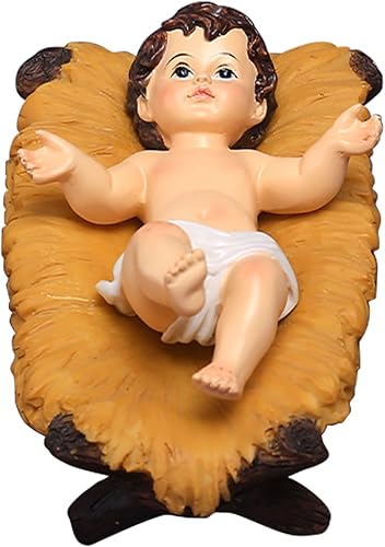 Miniatura 6 de Nativity Baby Jesus Figurine - Juego de belén de resina para Navidad, estatua pintada de Jesús en un pesebre para decoración navideña del hogar