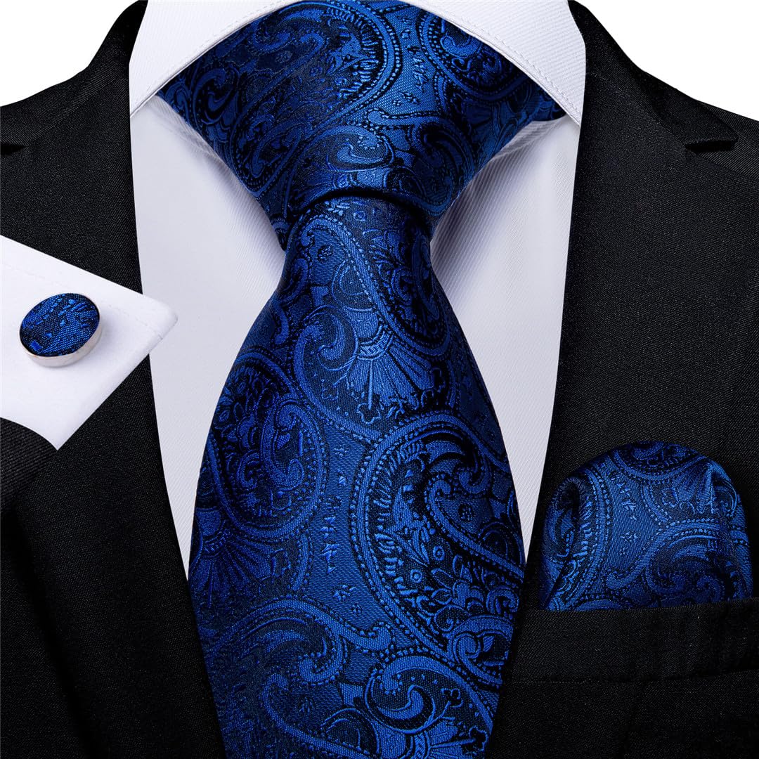Wvapzxx Juego de corbatas de seda de cachemira real para hombre, gemelos y gemelos de rayas sólidas, accesorios de boda