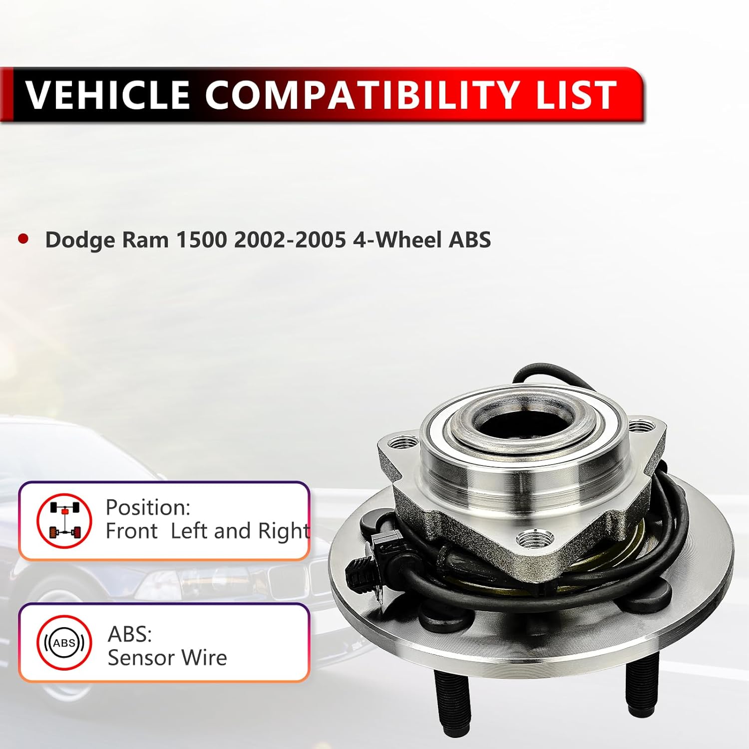 515073 (Pair) Front Wheel Hub Bearing Assembly for Dodge Ram 1500 2002 2003 2004 2005, 5 Lugs 4-Wheel ABS