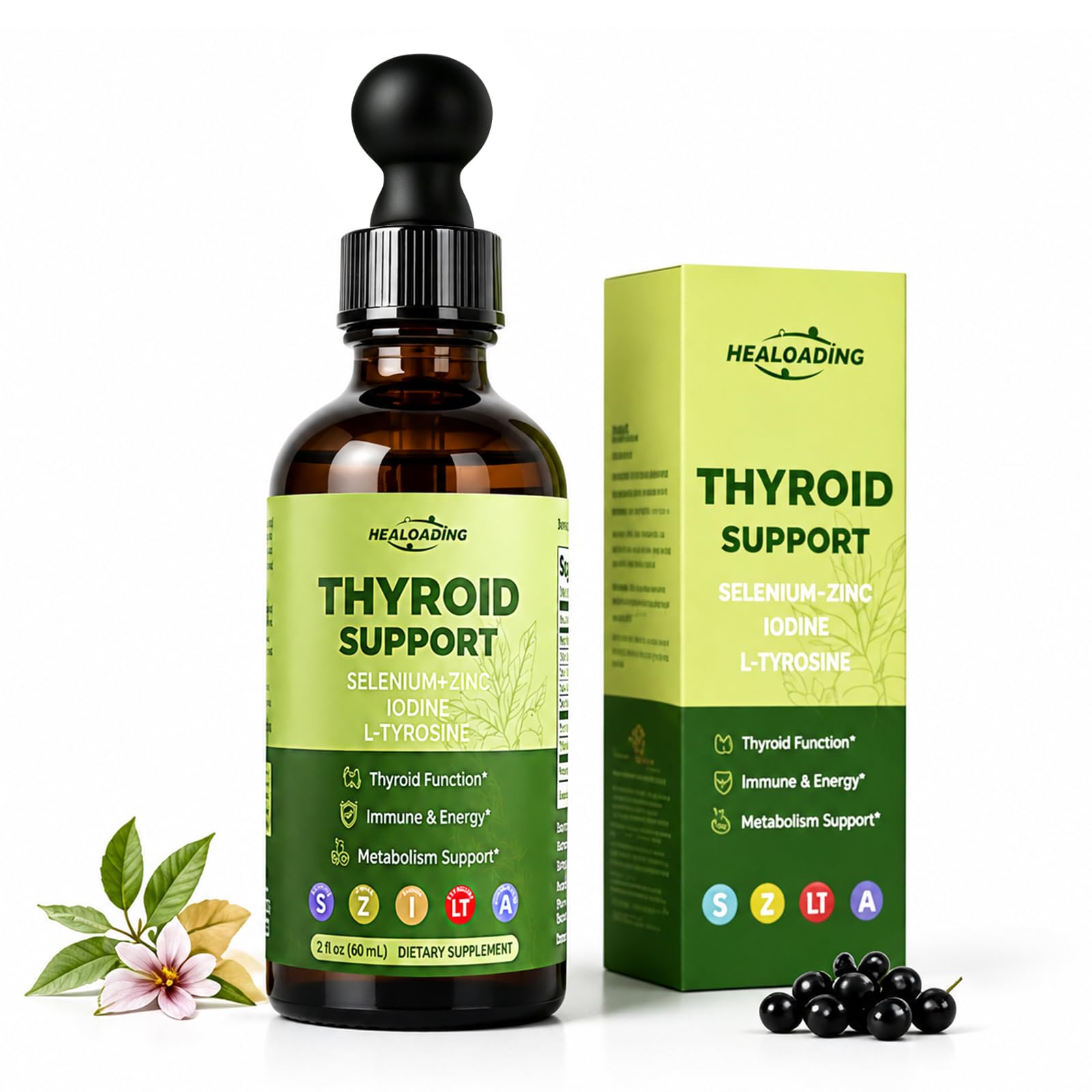Thyroid Support Drops for Adults: Liquid Thyroid Wellness Supplement with Iodine, Selenium & Zinc, Metabolism Support, Energy & Daily Nutritional Support