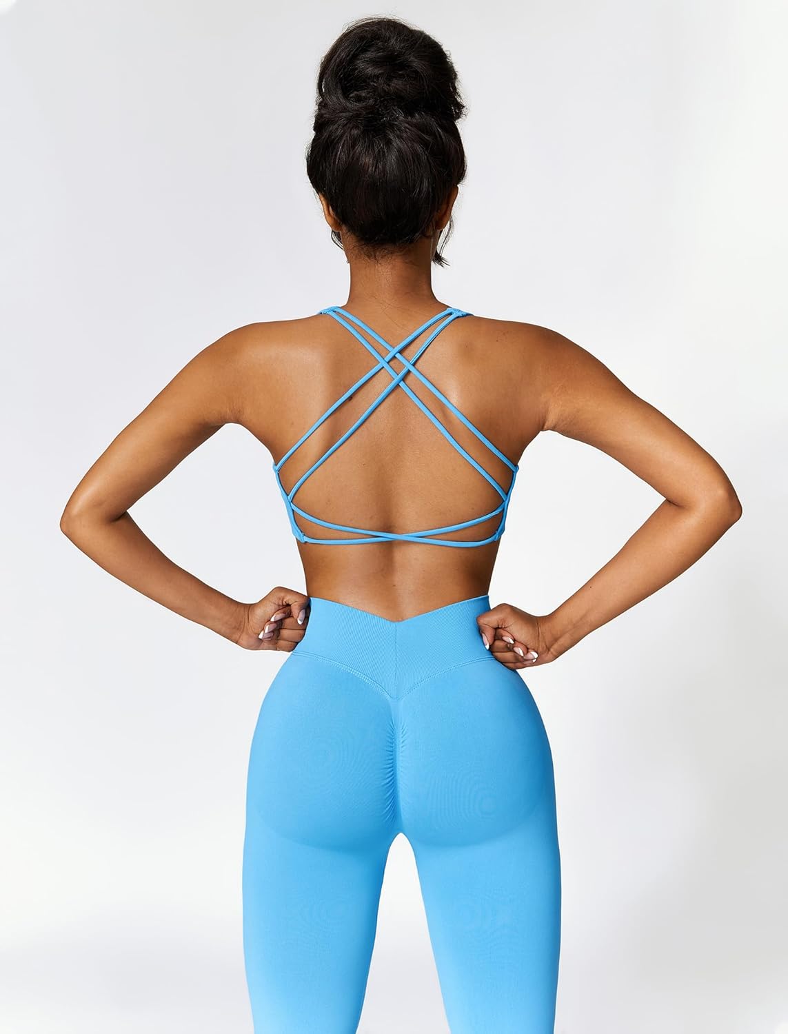 ABOCIW 2 Piece Workout Sets for Women Seamless Strappy Sports Bra V Scrunch Butt Lifting High Waist Leggings Gym Set - Image 3