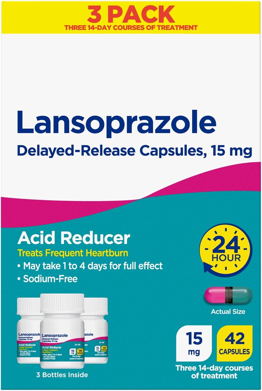 SEDLAV Lansoprazole Delayed Release Capsules, Acid Reducer, 15 mg, 42 Count, Pack of 3