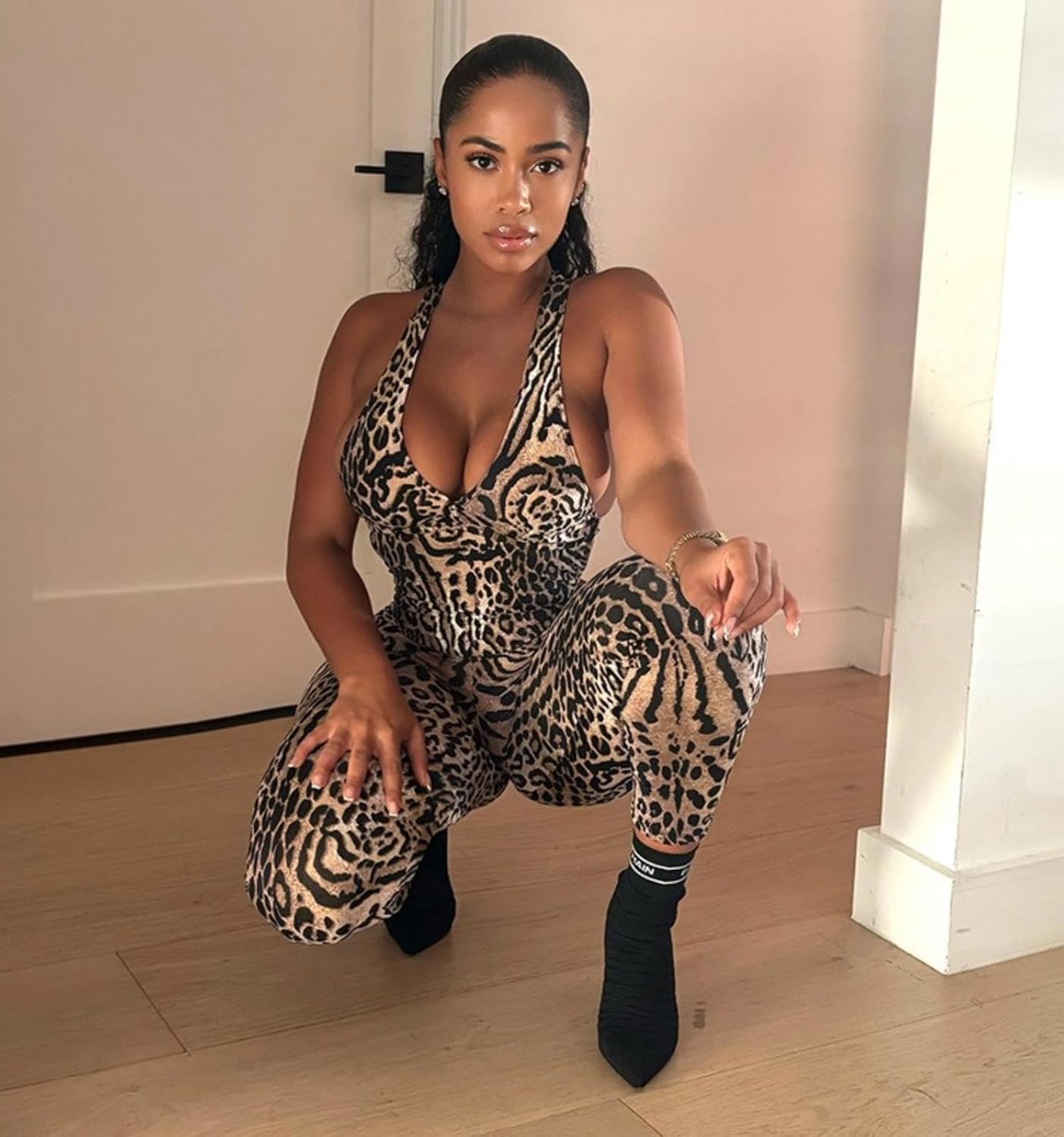 Sexy Jumpsuits for Women Deep V Neck Leopard Backless Jumpsuit Sleeveless Cheetah Bodycon Jumpsuit Going Out Outfits - Image 4