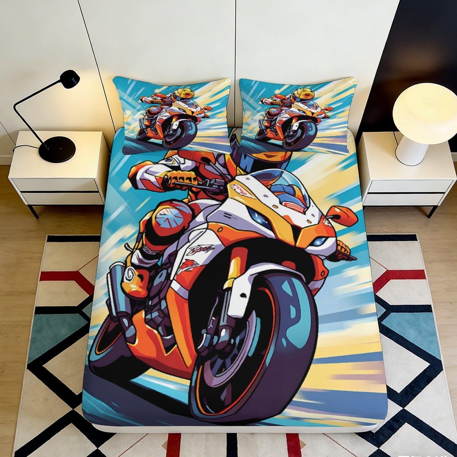 Jqzkxnhpbr Style-10 3D Printed Racing Motorcycle Fitted Sheet Microfiber Soft Breathable Road Motif Mattress Cover For Bedroom Dorm Decor 90X200x25cm
