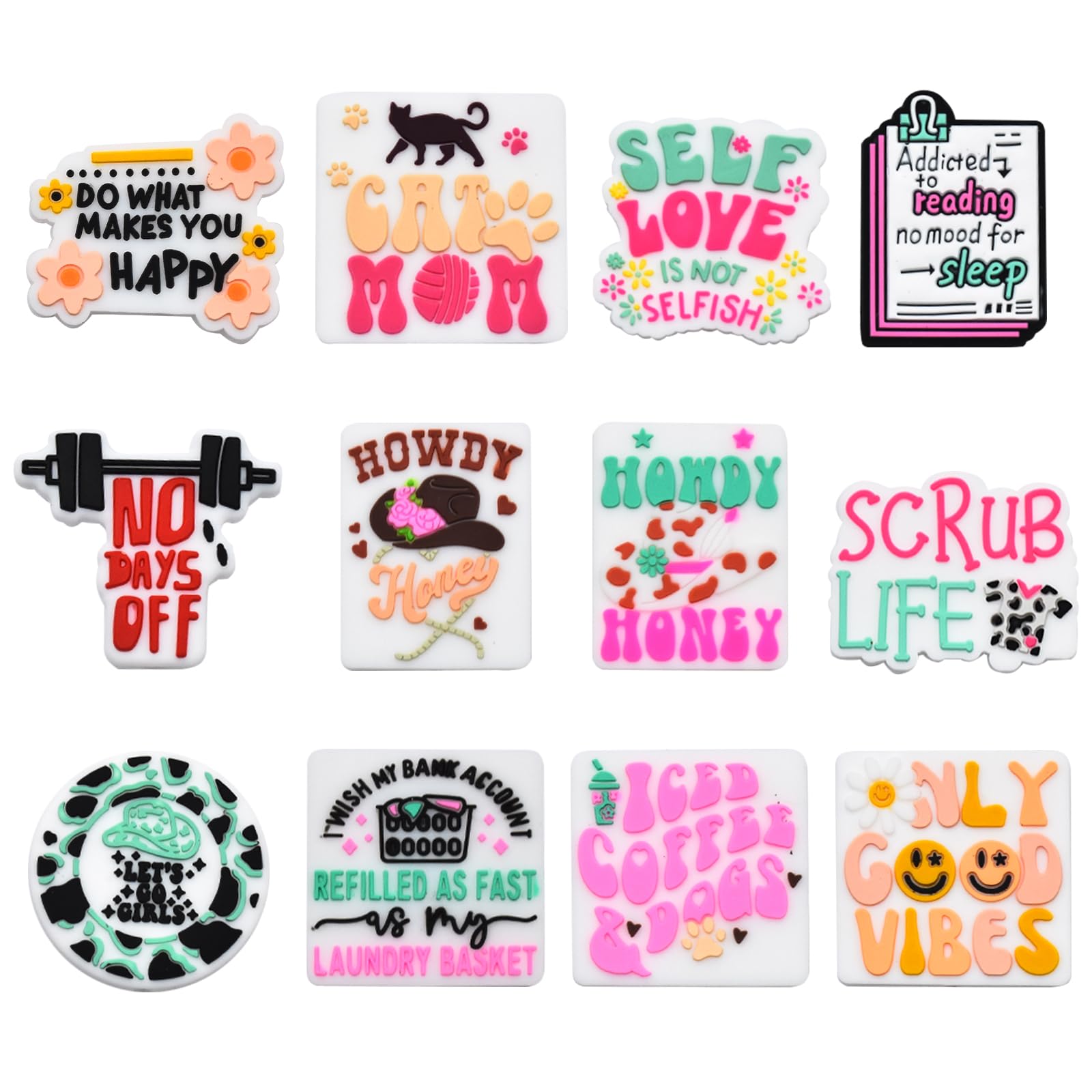 WOZADU 12 PCS Silicone Focal Beads for Pens Characters Funny Words Assorted Shaped Silicone Bead for Keychain Making Beads Bulk for Jewelry Making Bracelet Necklace Handmade Crafts(E)