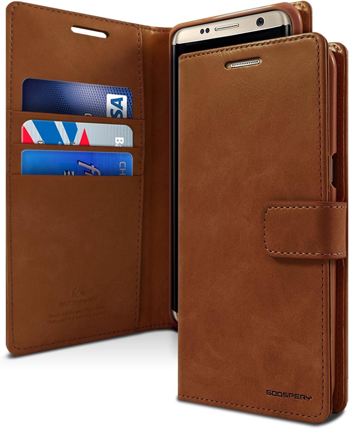 GOOSPERY Blue Moon Wallet for Samsung Galaxy S8 Plus Case (2017) Leather Stand Flip Cover (Brown)