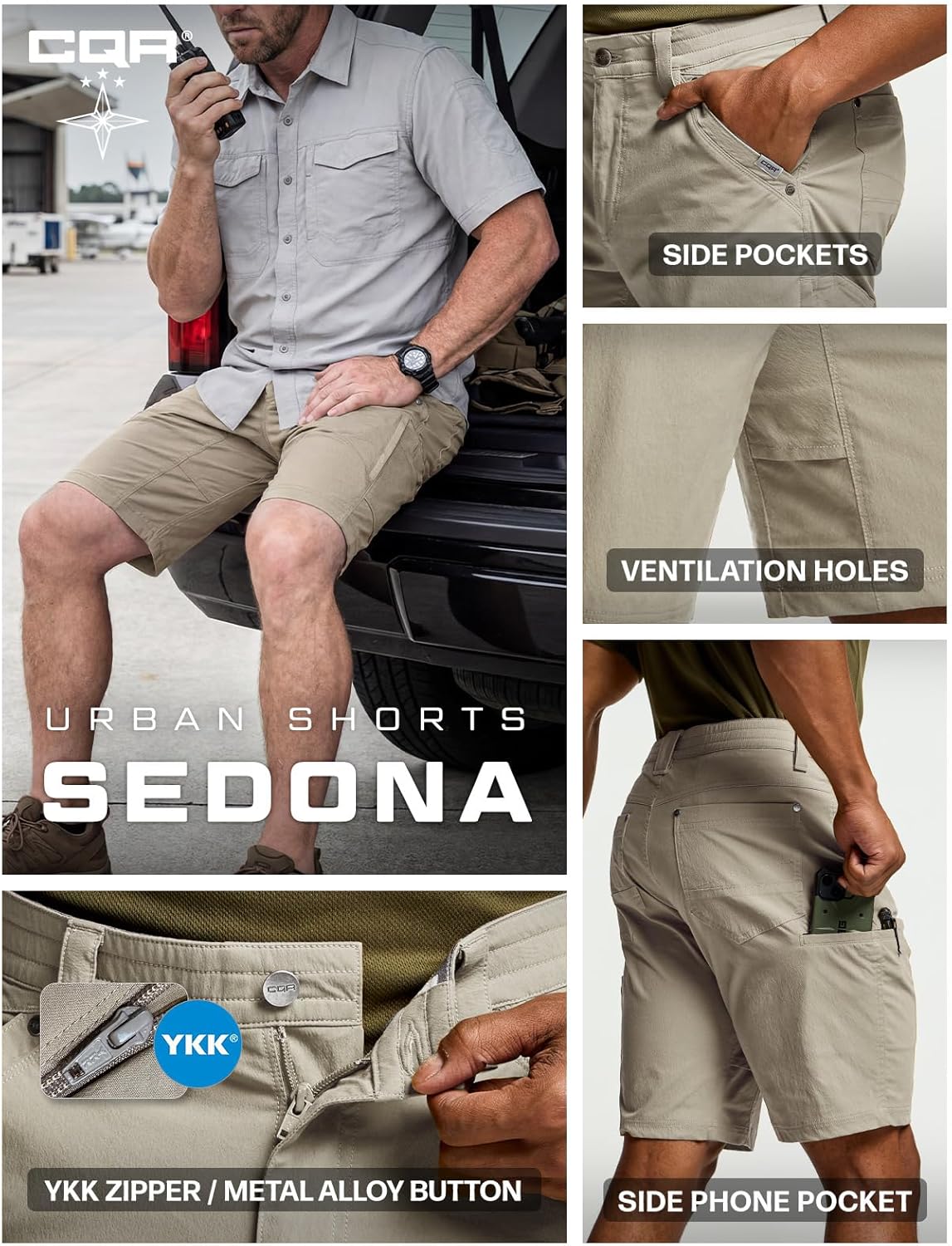 CQR Men's Stretch Utility Shorts, Lightweight Quick Dry Casual Shorts, Hiking Golf Cargo Shorts with Zipper Pockets - Image 7
