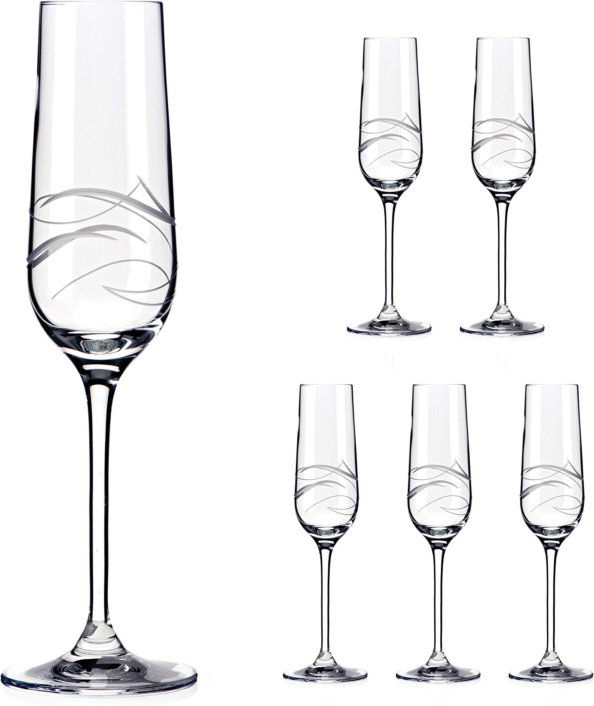 DIAMANTE Fantasy Hand Cut Champagne Flute Prosecco Sparkling Wine Glasses - Gift Set of 6