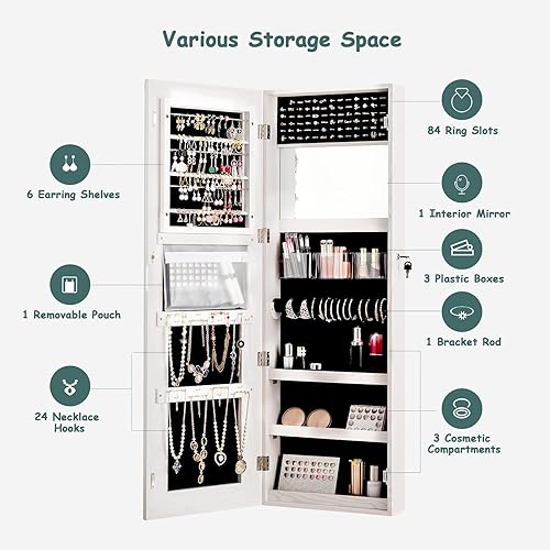 Miniatura 4 de NAFORT Armario de joyerÃ­a con espejo LED de longitud completa, armario de joyerÃ­a con cerradura con espejo, espejo de joyerÃ­a montado en la