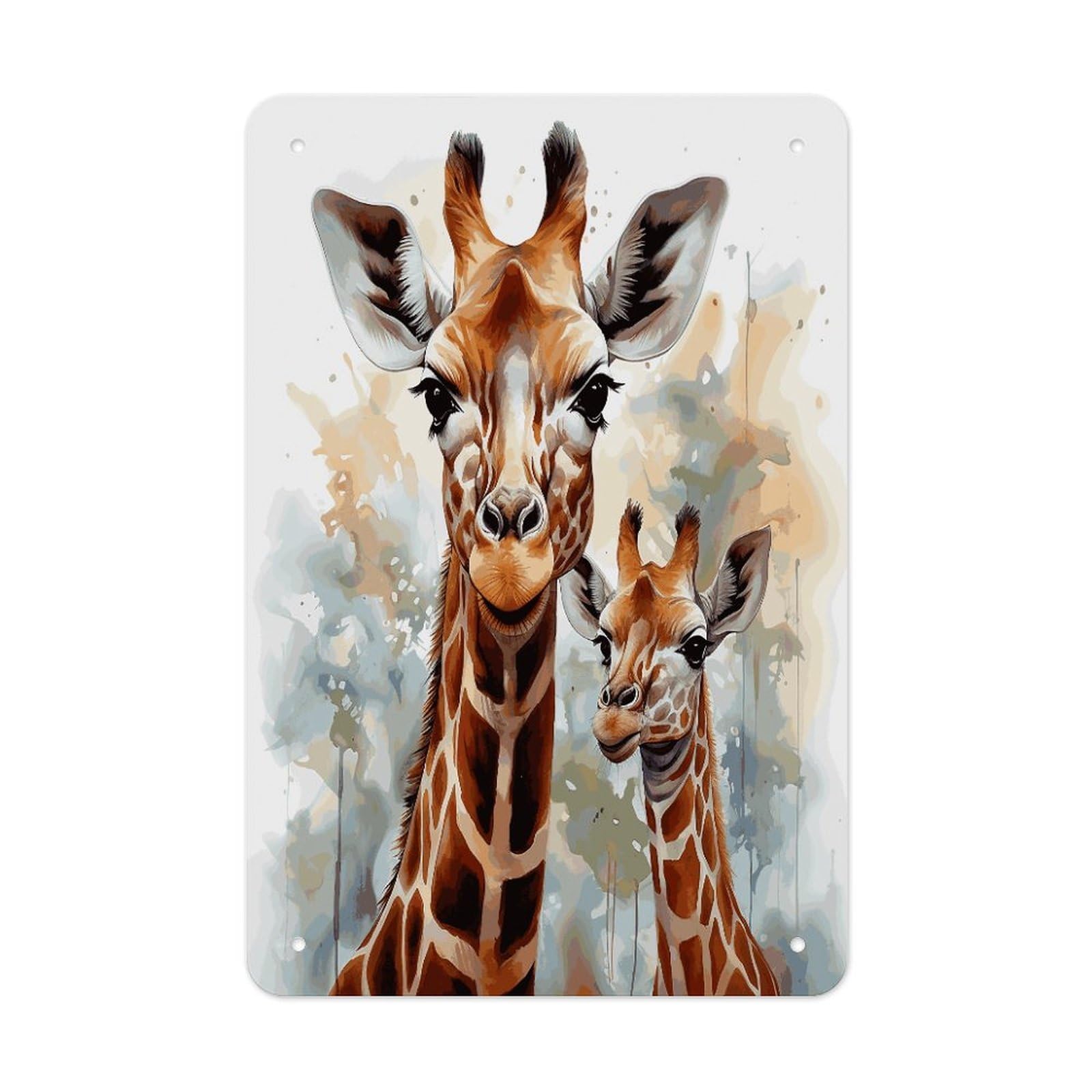 LDGSUPH Watercolor Deer Giraffe Wall Art Prints Folded Edge Iron Sheet Painting with Holes for Wall Prints Decorative Picture Metal Signboard Decor Painting for Outdoor Indoor Wall Decor