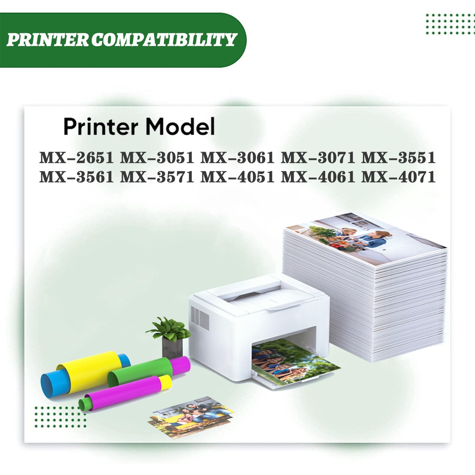 PuCio MX-61GT-MA MX-61GT-BA MX-61GT-YA MX-61GT-CA MX-61GT MX61GT Toner Ad Alta capacità Cartuccia Compatibile per Sharp MX-2651 MX-3051 MX-3061 MX-3071 MX-3551 MX-3561 Pin 4color