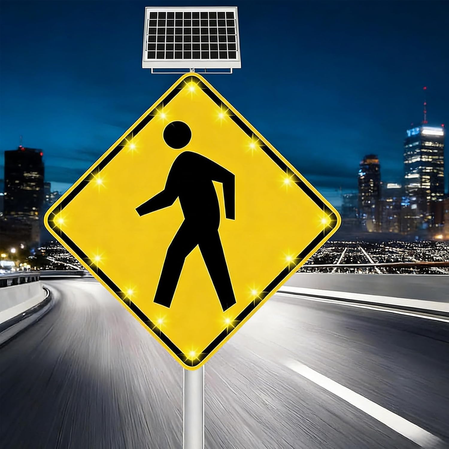 30" Solar-Powered Flashing Pedestrian Crossing Sign, Bright LED Traffic Signal for Safety, Durable Road Sign for Pedestrian Alerts, Ideal for Streets & Sidewalks