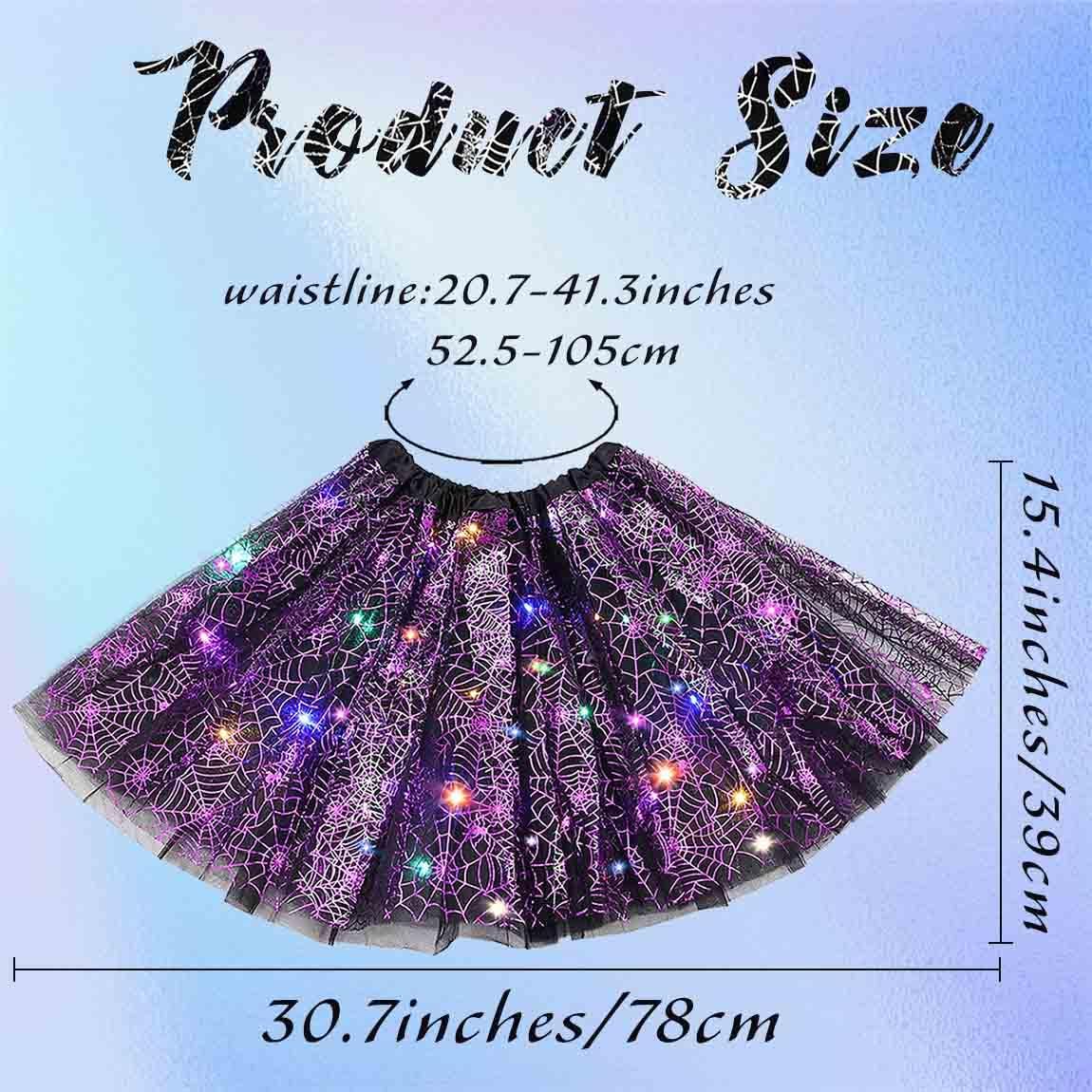 Olbye Light up Halloween Tutu LED Tulle Dance Ballet Skirt 3 Layered Dress Tutus Cosplay Halloween Costume for Women