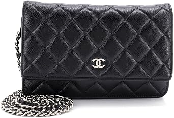 Pre-Loved Wallet on Chain Quilted Caviar, Black