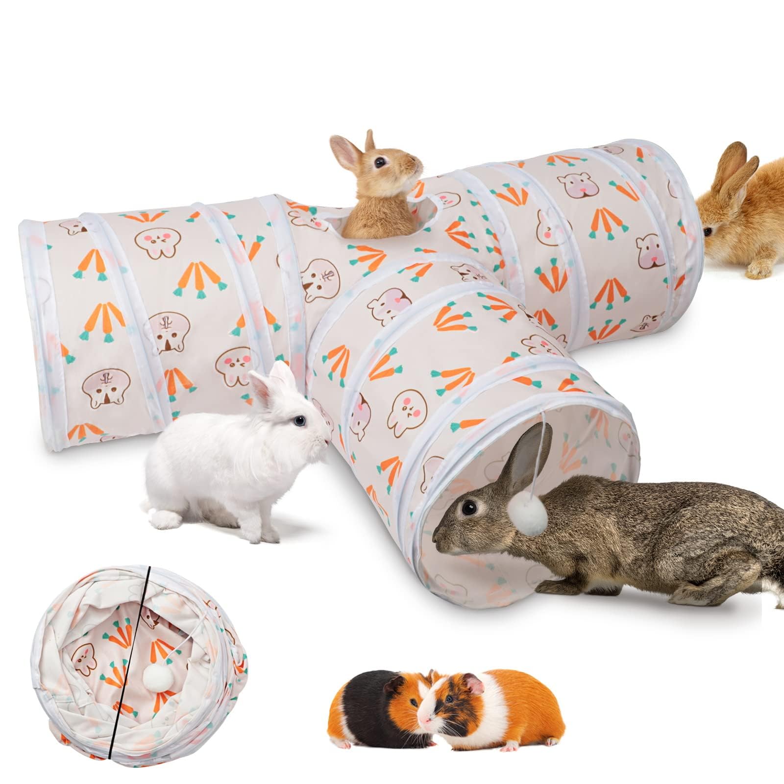 HYLYUN Collapsible 3 Way Rabbit Tunnels and Hides, Small Animal Hideout & Activity Play Toys, Portable Foldable Bunny Tunnels Hideaways for Dwarf Rabbits, Bunnies, Guinea Pigs, Kitties