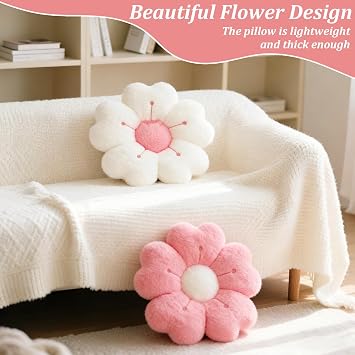2Pcs Flower Pillows, 34cm Flower Shaped Throw Pillows Daisy Plush Pillow Soft and Fluffy Decorative Bed Pillow Daisy Floor Seat Cushion for Bed Sofa Couch Office Chair Car Foot Cushion
