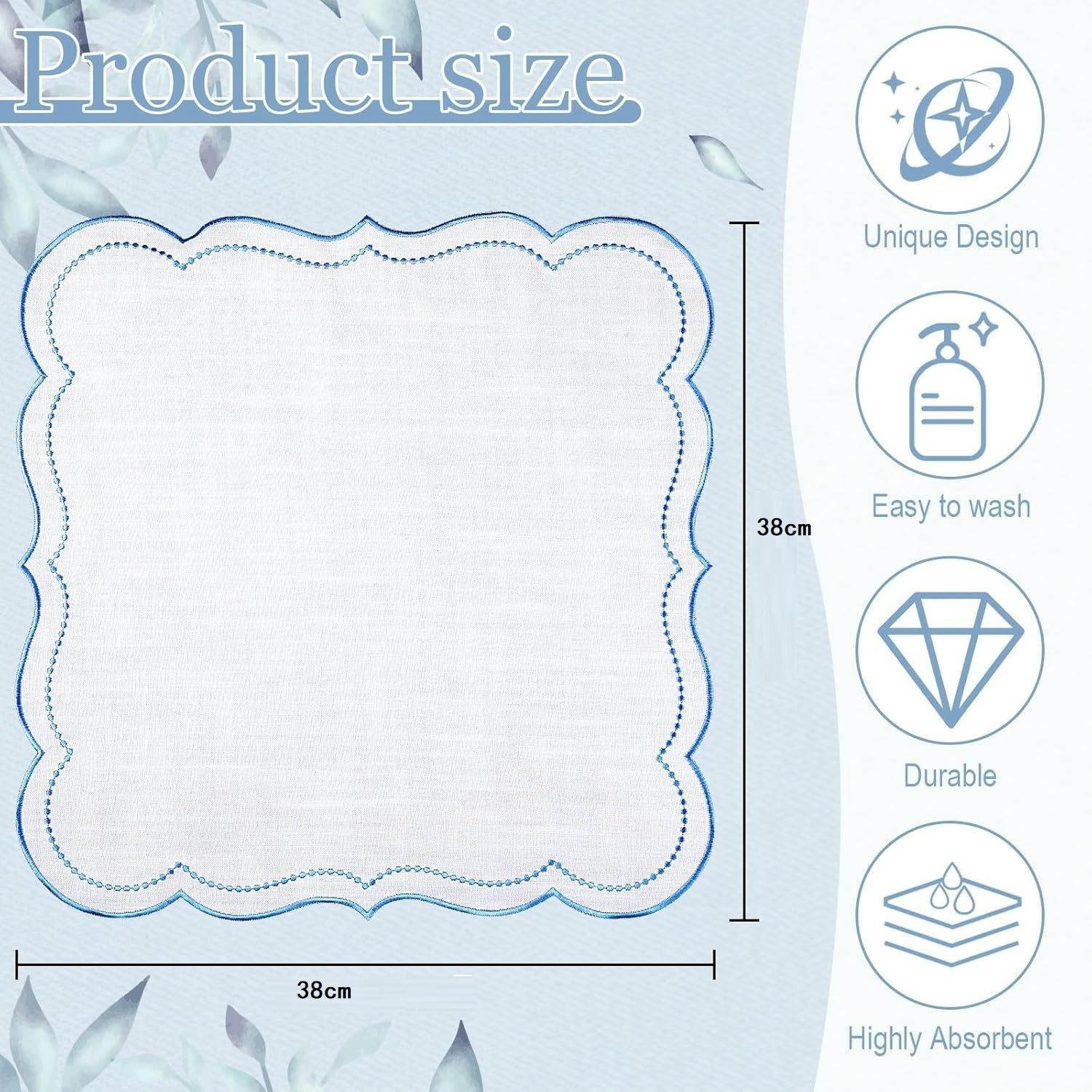 Serviettes De Table Réutilisab en Tissu Lot de 12 Serviettes De Table en Coton Et Lin Brodées a Vagues 38 X 38 cm Vert Foncé Idéa pour L'Hôtel L'Isolation Thermique Et Réceptions