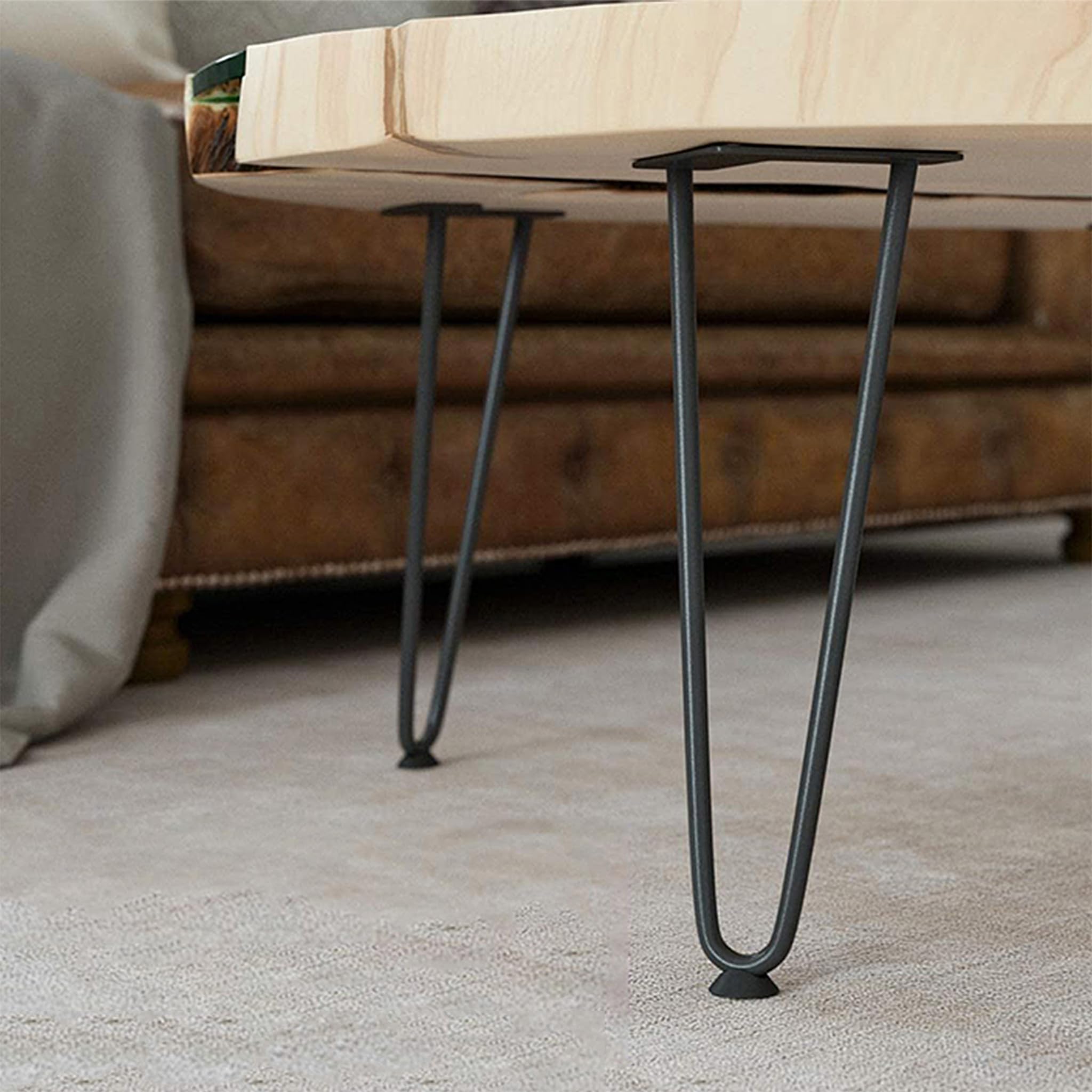 Jopassy Set van 4 haarspeld tafelpoten haarspeldpoten, doe-het-zelf tafelpoten met vloerbeschermers en schroeven, zwarte haarspeldpoten van staal, 72 cm, 2 stangen, meubelpoten voor stoelen, kast en