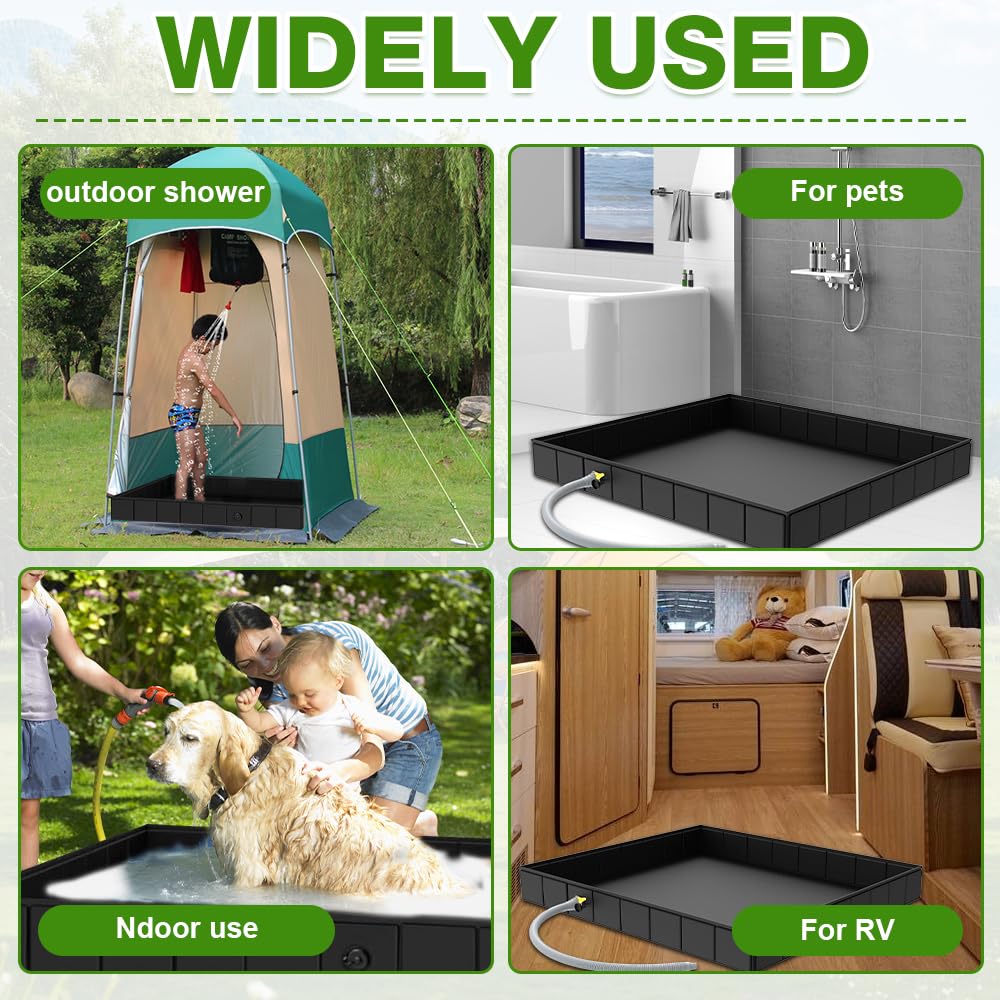 Base de Douche Pliable, 2 en 1 Receveur de Douche Portable Avec 1 Mètre Tuyau de Vidange, Base de Douche de Camping pour Laver Les Animaux, Le Camping et Les Voyages (104 x 104 x 13 cm)