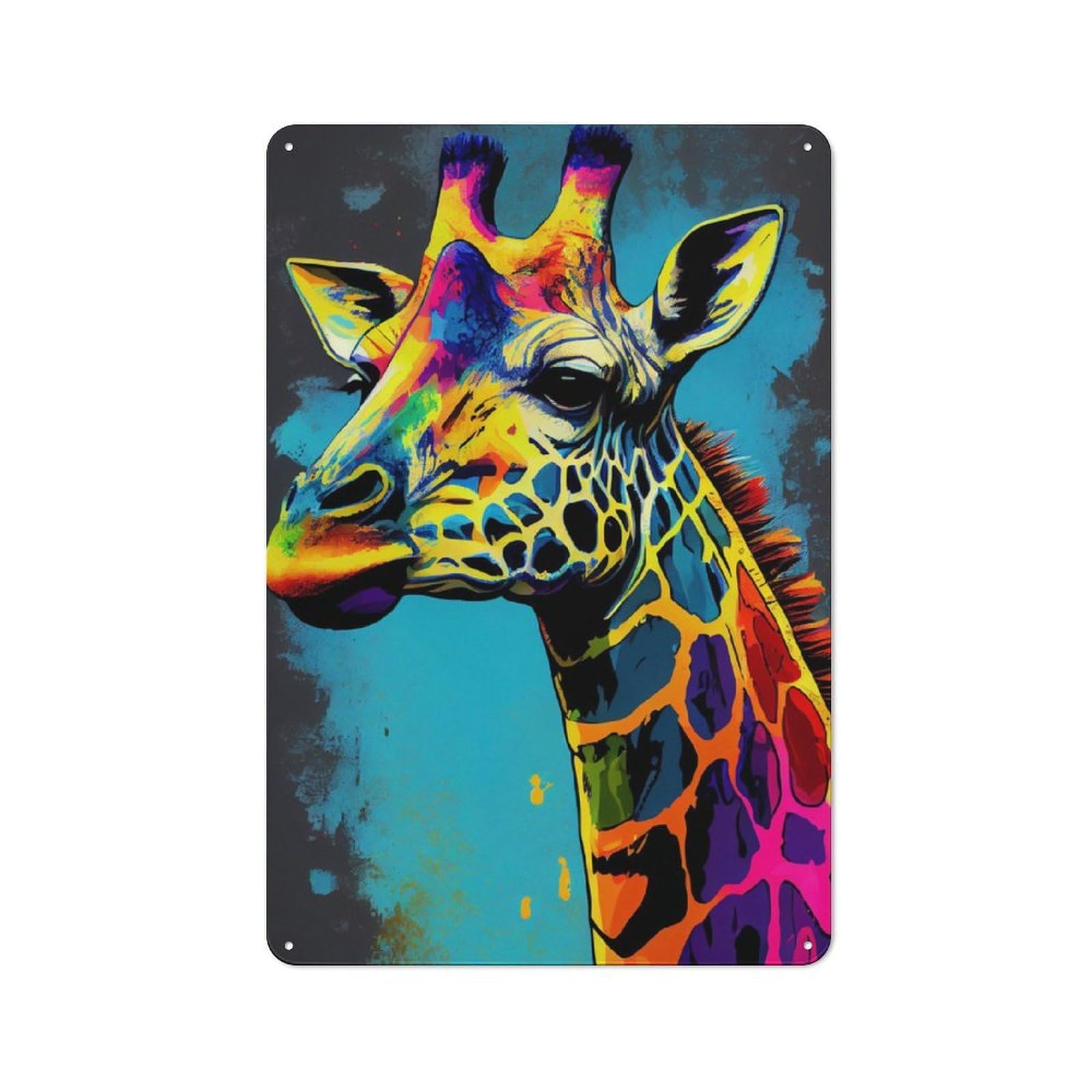 Junmoney Giraffe Animal Popart For Lounge Or Reading Corner, Retro Metal Sign 30X20cm, For Metal Sign Collectors, For Garage And Workshop Walls