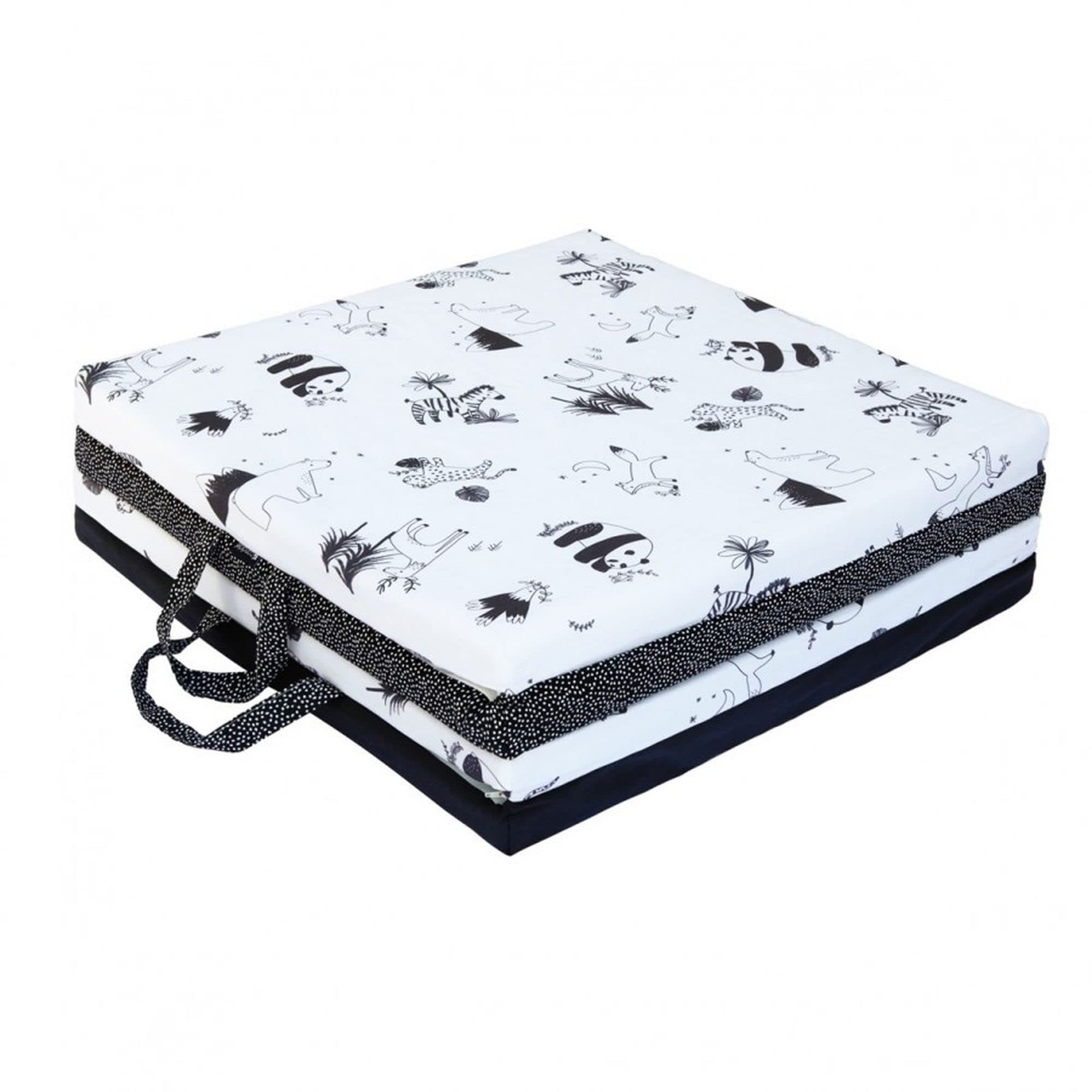 Candide - Tapis D'éveil, Tapis De Motricité, Tapis Bébé, Multifonction 3 en 1, Couchage D'appoint, Pouf Bébé, Déhoussable, Fabriqué En France, 120x120x4cm (Black And White)